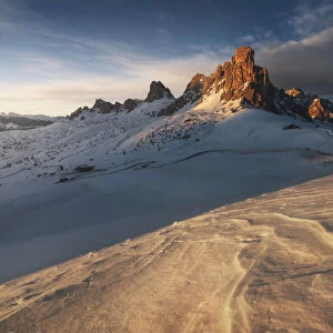 Winter sunset at the Giau Pass, Dolomites, Italy
