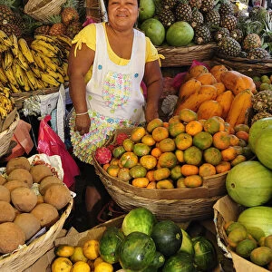 Woman selling fruit at a market in Esteli, Nicaragua, Central America