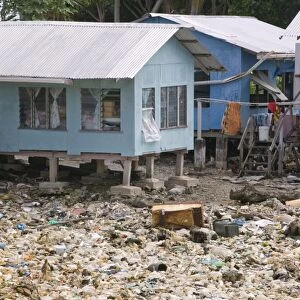 plastic rubbish discarded in a lagoon on Funafuti Tuvalu