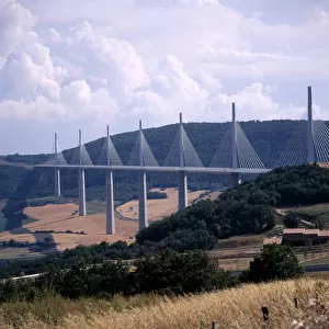 FRANCE, Midi Pyrenees, Aveyron North end of the Millau bridge crossing the Tarn Valley