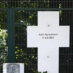 Germany, Berlin, Mitte, memorial to an East German named Axel Hannamann killed trying to