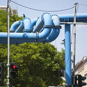 Germany, Berlin, Mitte, Pipework remving ground water for the many construction sites
