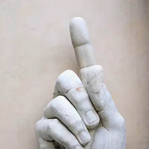 Italy, Lazio, Rome, Capitoline Hill, Piazza del Campidoglio, Palazzo dei Conservatori, giant hand sculpture