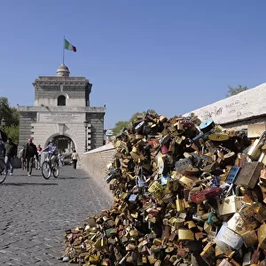 Italy, Lazio, Rome, Ponte Milvio with locks