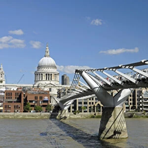 Millennium Bridge and St Pauls Cathedral London England
