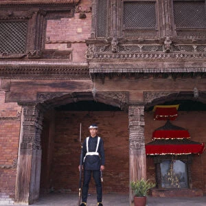 NEPAL, Kathmandu Royal Palace or Hanuman Dhoka. Sentry on guard