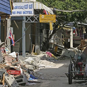 Phi Phi on the 11th day after the tsunami hit shattered shops restuarants and hotels litter the island. On the 6th Jan