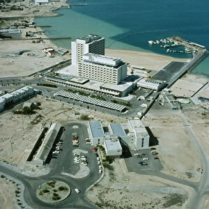 Qatar, Doha, The harbour area under development in the 1970s with the Gulf Hotel in the