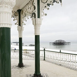 The shell of Brightons west pier photographed from the Bedford square bandstand