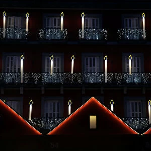 Christmas lights are seen at Plaza Mayor square in Madrid