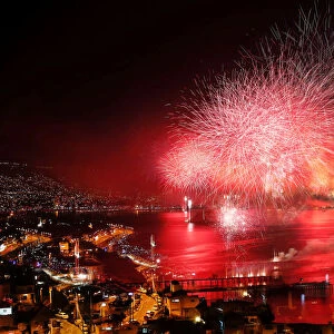 Fireworks explode during a pyrotechnic show to celebrate the new year in the coastal city