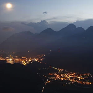 A night view taken from the Muottas Muragl mountain shows the Swiss mountain resort of St