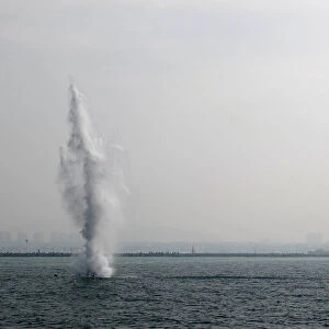 Training naval mines blast during a military drill in Kaohsiungs Zuoying naval base