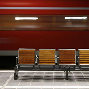 An empty waiting bench is seen as one of the last German railway Deutsche Bahn regional