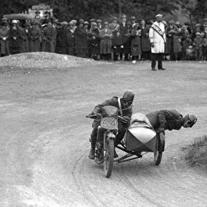 Clarrie Wood & unknown passenger (Scott) 1923 Sidecar TT