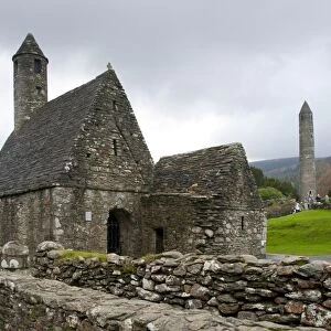 Early Medieval monastic buildings, St. Kevins Church and Round Tower, Glendalough Monastic Site