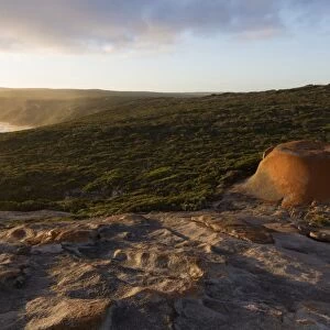 Eroded coastal granite outcrop at sunset, Remarkable Rocks, Flinders Chase N. P