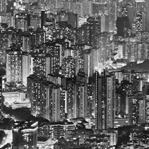 Aerial view of high-rise at dusk, Hong Kong, China
