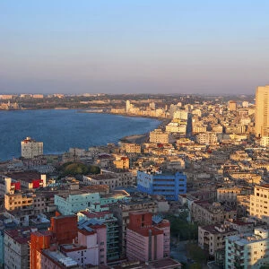 Aerial view panoramic of Havana downtown city at sunset night in Cuba