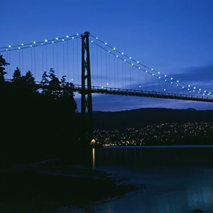 Canada, British Columbia, Vancouver, Burrard Inlet, Lions Gate bridge crossing inlet