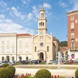 Croatia, Split. Church and Monastery of St. Francis and fountain of Franjo Tudman Square
