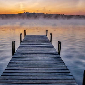 Dock on Long Lake at sunrise, Bridgton, Maine