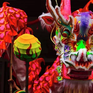 Dragon dance celebrating Chinese New Year in China Town, Manila, Philippines