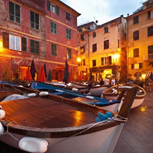 Europe, Italy, Tuscany, Cinque Terre. Fishing boats at rest in Vernazza in the Cinque