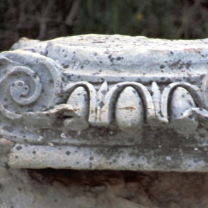 Europe, Turkey, Ephesus. Roman Ionic column fragment using Greek Ionic capital. Credit as