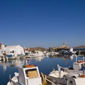 Harbor Naoussa on Paros Island with fishing boats, Greece