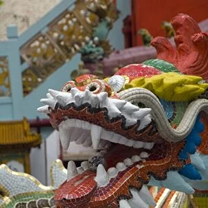 Hong Kong, Hong Kong Island. Goddess of Mercy temple at Repulse Bay. Mosaic dragon statue