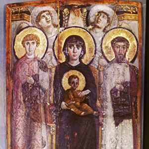 Icon of Mary and saints Theodoros and Georgios with angels. 6th cent. St Catherines Monastery
