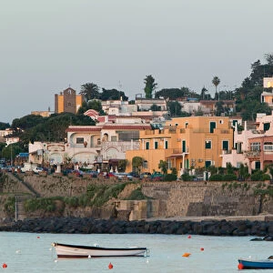 ITALY-Campania-(Bay of Naples)-ISCHIA-CASAMICCIOLA TERME: Portside Town Buildings / Sunset