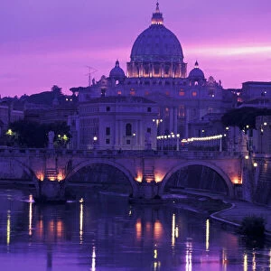 Italy, Rome, Vatican City. St. Peters Basillica and Ponte Sant Angelo