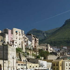 Italy, Sicily, Scopello, Castellamare del Golfo, Town View from Port