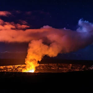 Lava steam vent glowing at night in the Halemaumau Crater, Hawaii Volcanoes National Park