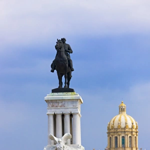 Monument to Antonio Maceo in Havana in the historic center, Capitol in the distance