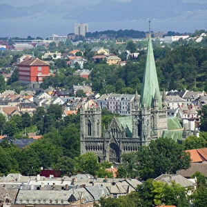 Norway, Trondheim. City overview with Nidaros Cathedral (aka Trondheim Cathedral)