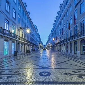 Portugal, Lisbon, Baixa, Rua Augusta (August Street) at Dawn