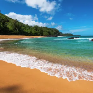 Sand and surf at Lumahai Beach, Island of Kauai, Hawaii USA