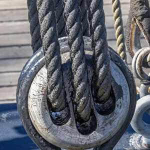 Tarred Nautical rope and pulley, San Francisco, California, USA