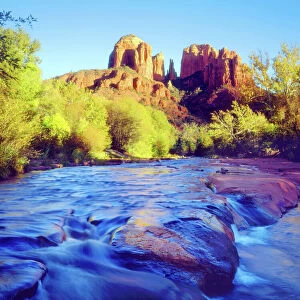 USA, Arizona, Sedona. Cathedral Rock reflecting in Oak Creek. Credit as: Christopher