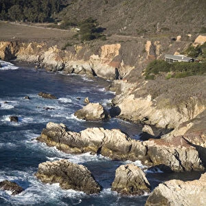 USA. California. Big Sur. Ragged and rough cliffs drop down to the sweeping coastline