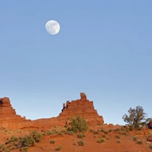 USA, Utah, Moab, Full Moon at Fisher Tower