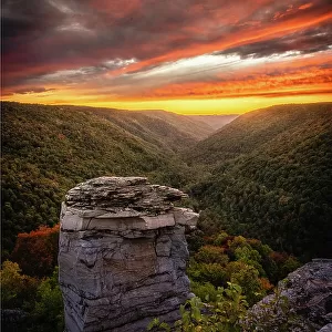 USA, West Virginia, Blackwater Falls State Park. Sunset on mountain overlook