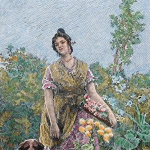 Valencia gardener. Engraving by Diguez, 1867. Colored