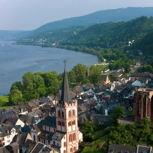 View over Bacharach & River Rhine, Rhine Valley, Germany