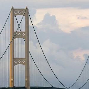 View of the Mackinac Bridge connecting the Upper and Lower peninsulas of Michigan, USA