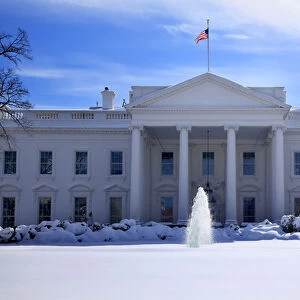 White House Fountain Flag After Snow Pennsylvania Ave Washington DC