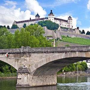 Wurzburg, Bavaria, Germany, Marienberg Fortress (Festung Marienberg) and a bridge